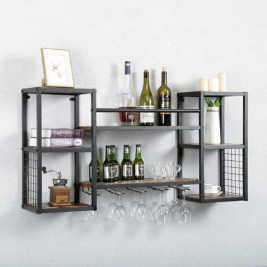 White floating shelves with wine glass holders hot sale